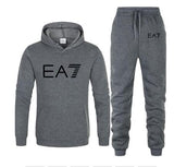 New 2019 Brand Tracksuit Fashion EA7 Men Sportswear Two Piece Sets All Cotton Fleece Thick hoodie+Pants Sporting Suit Male